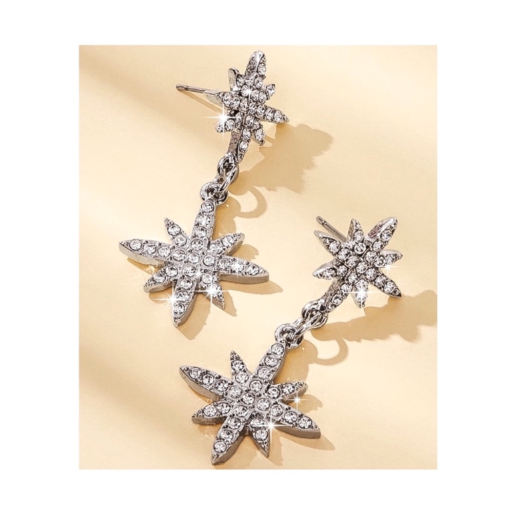 2/$20! Silver & Crystal Star-Drop Earrings - Picture 2 of 8